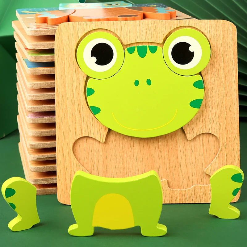 Quebra-cabeça 3D de Madeira de Alta Qualidade com Animais de Desenho Animado para Bebês, Quebra-cabeça de Tráfego, Jogo de Aprendizagem e Cognição para Crianças.