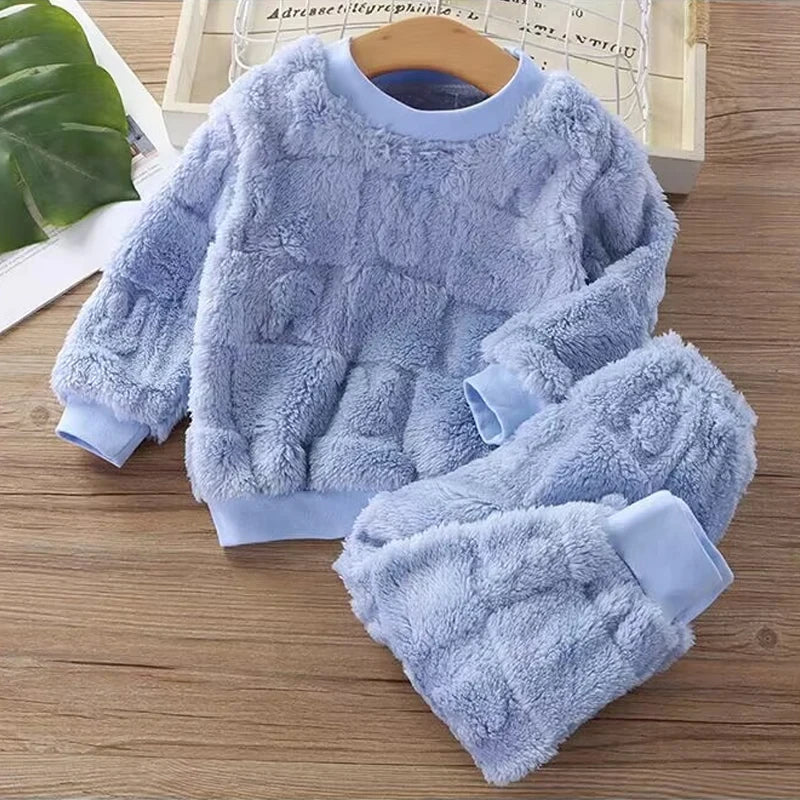 Pijama Infantil de Flanela – Conjunto Manga Longa Quentinho para Meninos e Meninas, Ideal para Outono e Inverno