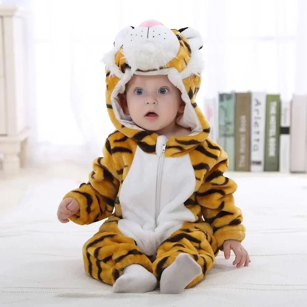 Macacão de Bebê (Inverno ) em Flanela para Menina e Menino. Macacão Infantil com Animais: Panda, Tigre, Leão, Unicórnio, Roupas de Bebê.
