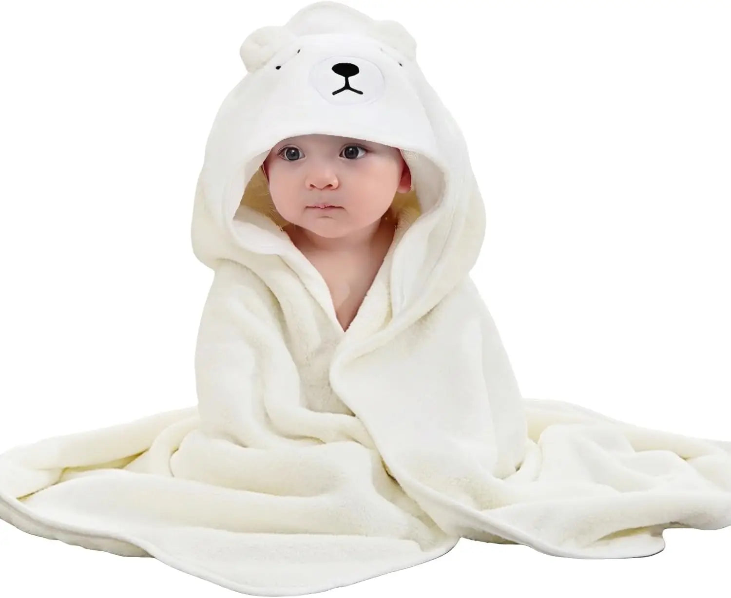 Toalha com Capuz para Bebê 31x31 pol. - Conjunto de Banho em Algodão Orgânico, Secagem Rápida e Absorvente com Design de Animais (Presente de Chá de Bebê, Conjunto com 1 Peça)