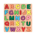 Quebra-cabeça educativo de madeira com letras maiúsculas e minúsculas do alfabeto. Jogo em família, crianças e pré-escolares.