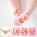 3 pares/conjunto Meias de Algodão para Bebê Meias Antideslizantes para Crianças e Bebês Meias de Chão com Desenhos Animados para Recém-nascidos Meias com Laço e Renda para Meninas.