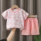 Conjunto  para Bebê Menina Camiseta de Manga Curta e Shorts. Roupas Infantis Idades 0-4 Anos.