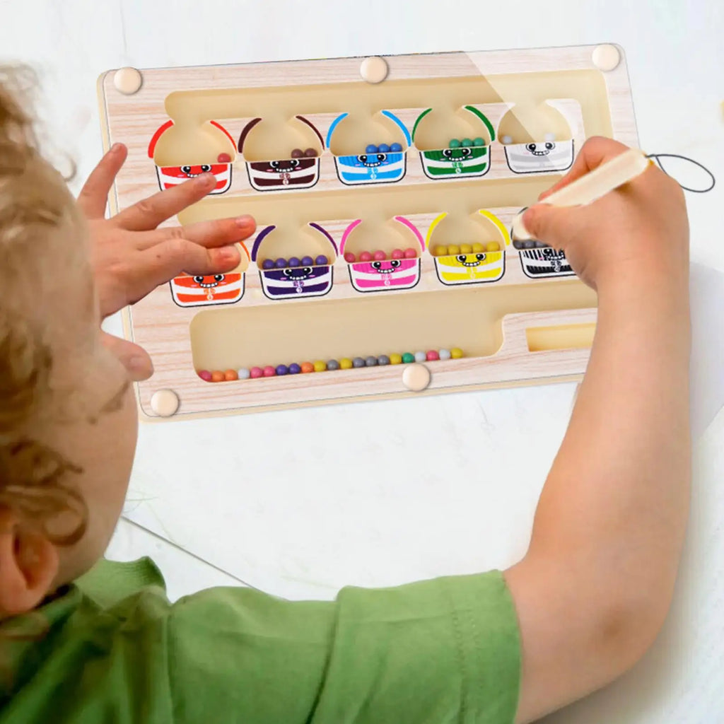 Brinquedo Montessori de Labirinto Magnético para Classificação de Cores e Números. Quebra-Cabeça de Madeira para Atividades, Brinquedos de Motricidade Fina para Crianças, Meninos e Meninas.