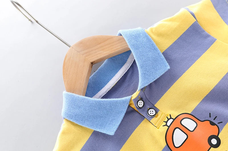Conjunto de 2 peças para crianças: Camisa Polo de Alta Qualidade para meninos + Bonito Shorts Jeans, roupas infantis.