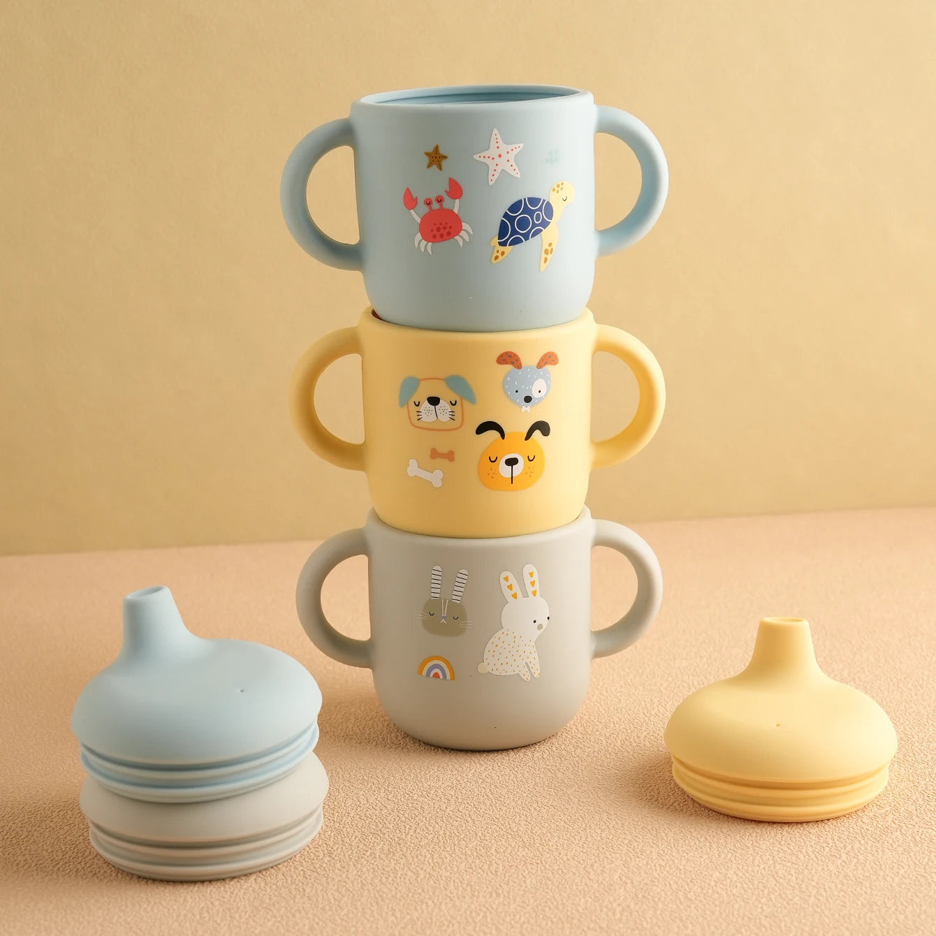1 UND Copo de Alimentação Infantil de Silicone com Desenho Animado. Livre de BPA. à Prova de Vazamentos. Copo de Treinamento com Alça. Prático para Viagem e Seguro para Lava-louças.