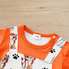 Macacão de bebê para meninos e meninas de 0-18 meses, manga curta, estampa fofa de leão. Com design simulando duas peças, roupas de bebê.