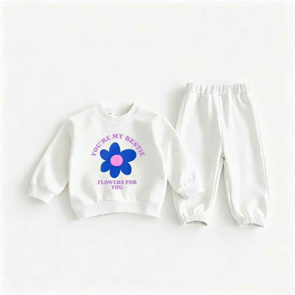 Conjunto Infantil Hoodie com Estampa de Desenho Animado – Moletom com Capuz e Calça para Meninos e Meninas