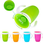 Copo de Aprendizado para Bebês Giratório 360 Graus com Dupla Alça. Tampa Flip e Silicone à Prova de Vazamentos.