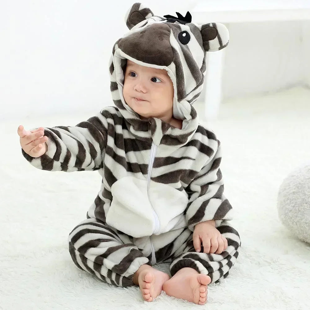 Macacão de Bebê (Inverno ) em Flanela para Menina e Menino. Macacão Infantil com Animais: Panda, Tigre, Leão, Unicórnio, Roupas de Bebê.