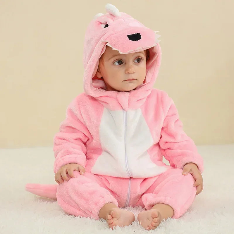 Macacão de Bebê (Inverno ) em Flanela para Menina e Menino. Macacão Infantil com Animais: Panda, Tigre, Leão, Unicórnio, Roupas de Bebê.