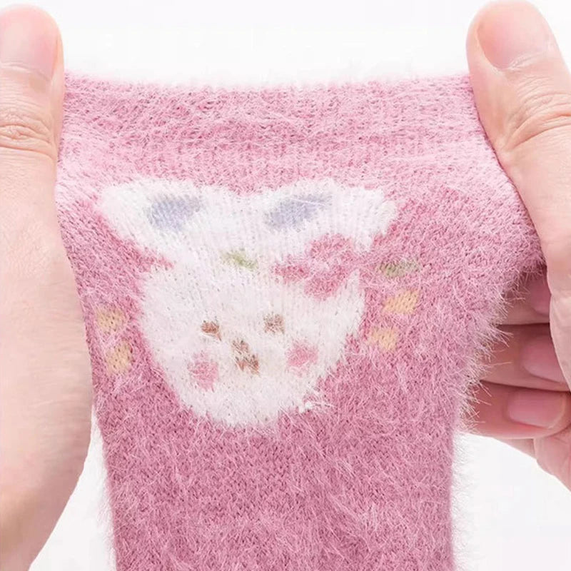3 Pares de Meias de Inverno Grossas para Bebê, Meias de Tubo Médio de Coelho e Urso de Pelúcia, Quentes para Recém-Nascido, Menino e Menina.