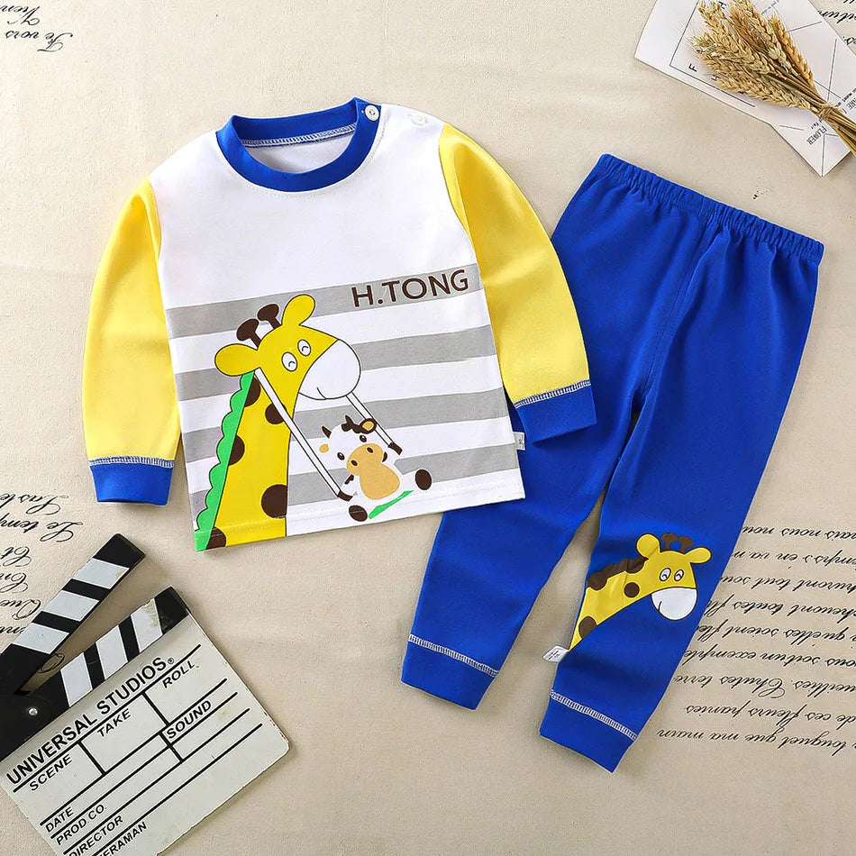 Conjunto de Pijamas de Algodão para Meninos e Meninas Outono e Inverno Cartoon Roupas de Dormir.