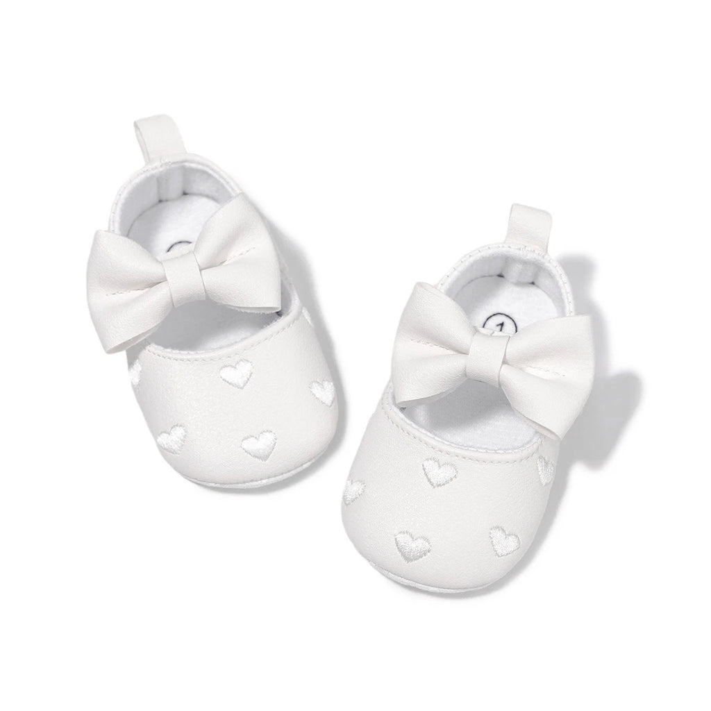 Meckior Sapatos de Bebê Clássicos com Laço Fofo em Forma de Coração. Solado Antiderrapante. Sapatos para Bebês e Meninas de 0-18 meses