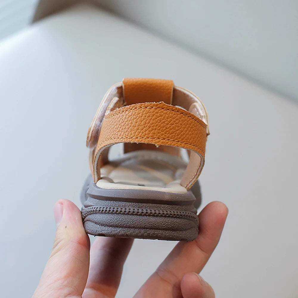 Sandálias de Esporte de Verão para Crianças, Sandálias Vintage de Menino em Couro PU, Solado Macio, Anti-derrapante, Calçados Fashion de Verão para Crianças