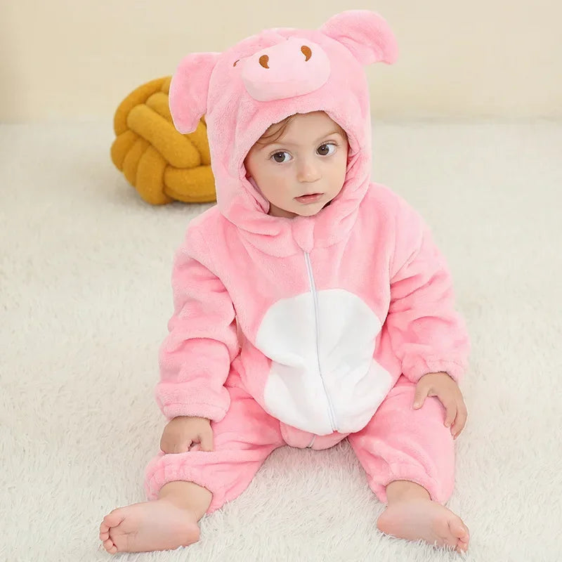 Macacão de Bebê (Inverno ) em Flanela para Menina e Menino. Macacão Infantil com Animais: Panda, Tigre, Leão, Unicórnio, Roupas de Bebê.