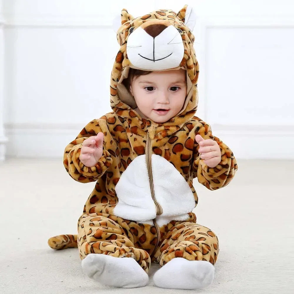 Macacão de Bebê (Inverno ) em Flanela para Menina e Menino. Macacão Infantil com Animais: Panda, Tigre, Leão, Unicórnio, Roupas de Bebê.
