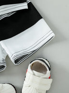 Conjunto Infantil Masculino Casual de Verão – Camiseta Listrada com Estampa de Urso e Shorts