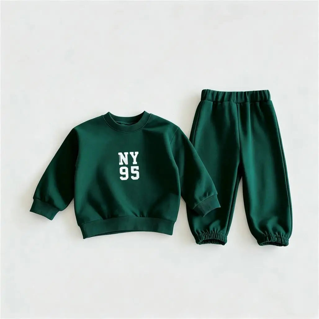 Conjunto Infantil Hoodie com Estampa de Desenho Animado – Moletom com Capuz e Calça para Meninos e Meninas