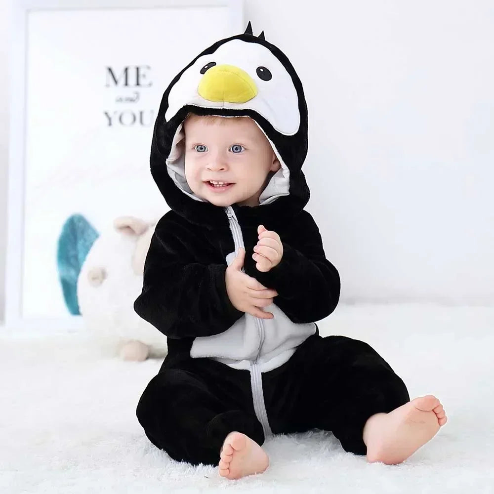 Macacão de Bebê (Inverno ) em Flanela para Menina e Menino. Macacão Infantil com Animais: Panda, Tigre, Leão, Unicórnio, Roupas de Bebê.
