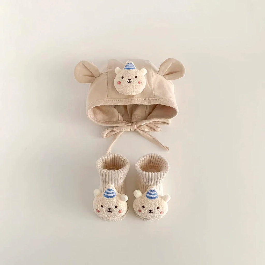 2 Peças/Conjunto Chapéu e Meias de Bebê Cartoon Bonitos Chapéu de Ponto de Animais Para Menino e Menina Inverno Chapéus de Tricô de Lã e Meias Curtas Aquecedoras Para Recém-Nascido.