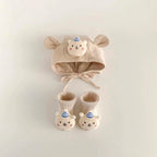 2 Peças/Conjunto Chapéu e Meias de Bebê Cartoon Bonitos Chapéu de Ponto de Animais Para Menino e Menina Inverno Chapéus de Tricô de Lã e Meias Curtas Aquecedoras Para Recém-Nascido.