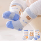 3 Pares de Meias de Inverno Grossas para Bebê, Meias de Tubo Médio de Coelho e Urso de Pelúcia, Quentes para Recém-Nascido, Menino e Menina.