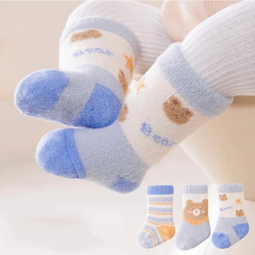 3 Pares de Meias de Inverno Grossas para Bebê, Meias de Tubo Médio de Coelho e Urso de Pelúcia, Quentes para Recém-Nascido, Menino e Menina.