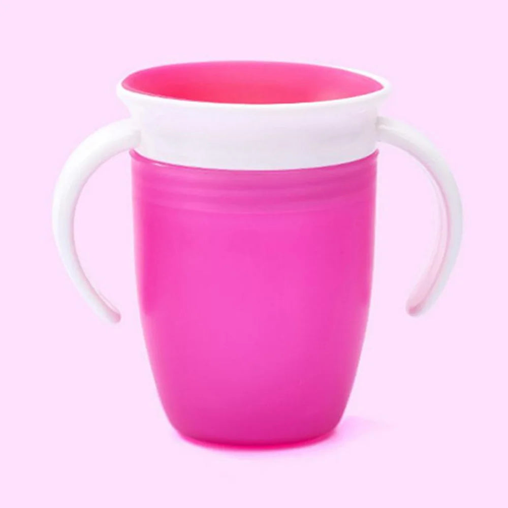 Copo de Aprendizado para Bebês Giratório 360 Graus com Dupla Alça. Tampa Flip e Silicone à Prova de Vazamentos.