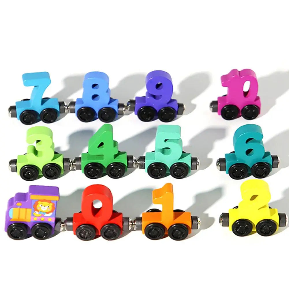 Trem de Números de Madeira Magnético Blocos de Montagem Carro Ferramenta de Aprendizado e Ensino para Crianças Pequenas.
