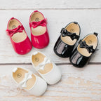 Sapatos Meckior para Bebês Meninas Laço Princesa Sapatos de Festa PU Antiderrapante Sola Macia Primeiros Passos Recém-nascido Sapatos de Berço