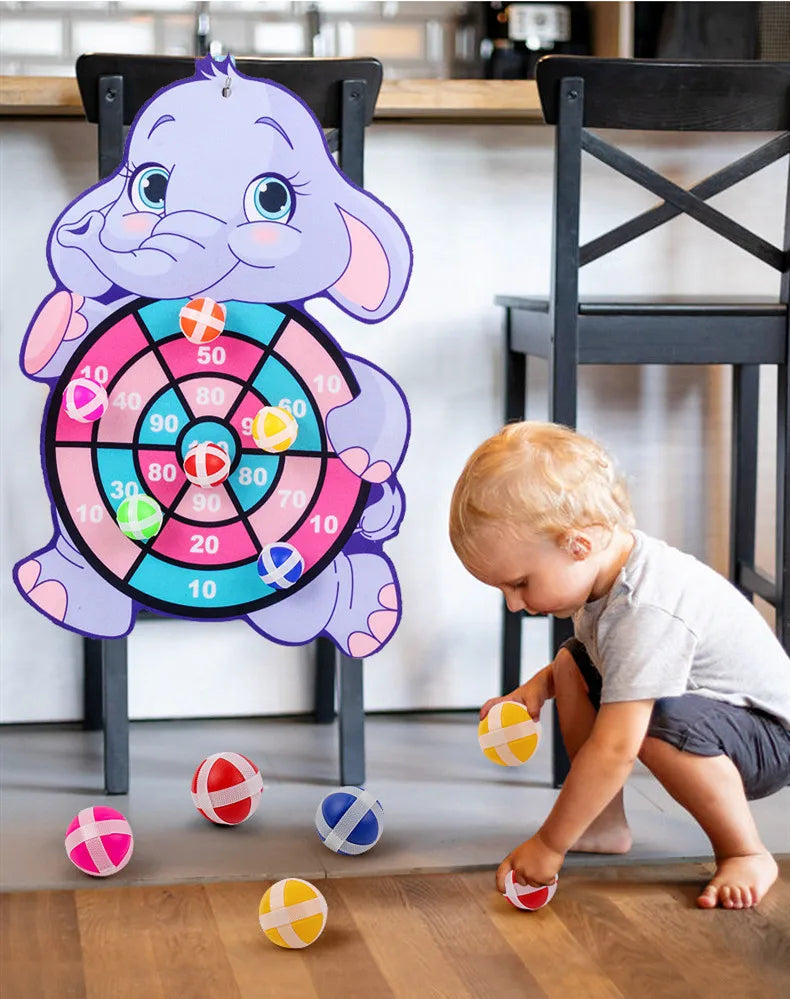 Jogo de Dardos de Animais de Desenho Animado Bola Adesiva. Brinquedo Educativo para Bebês.