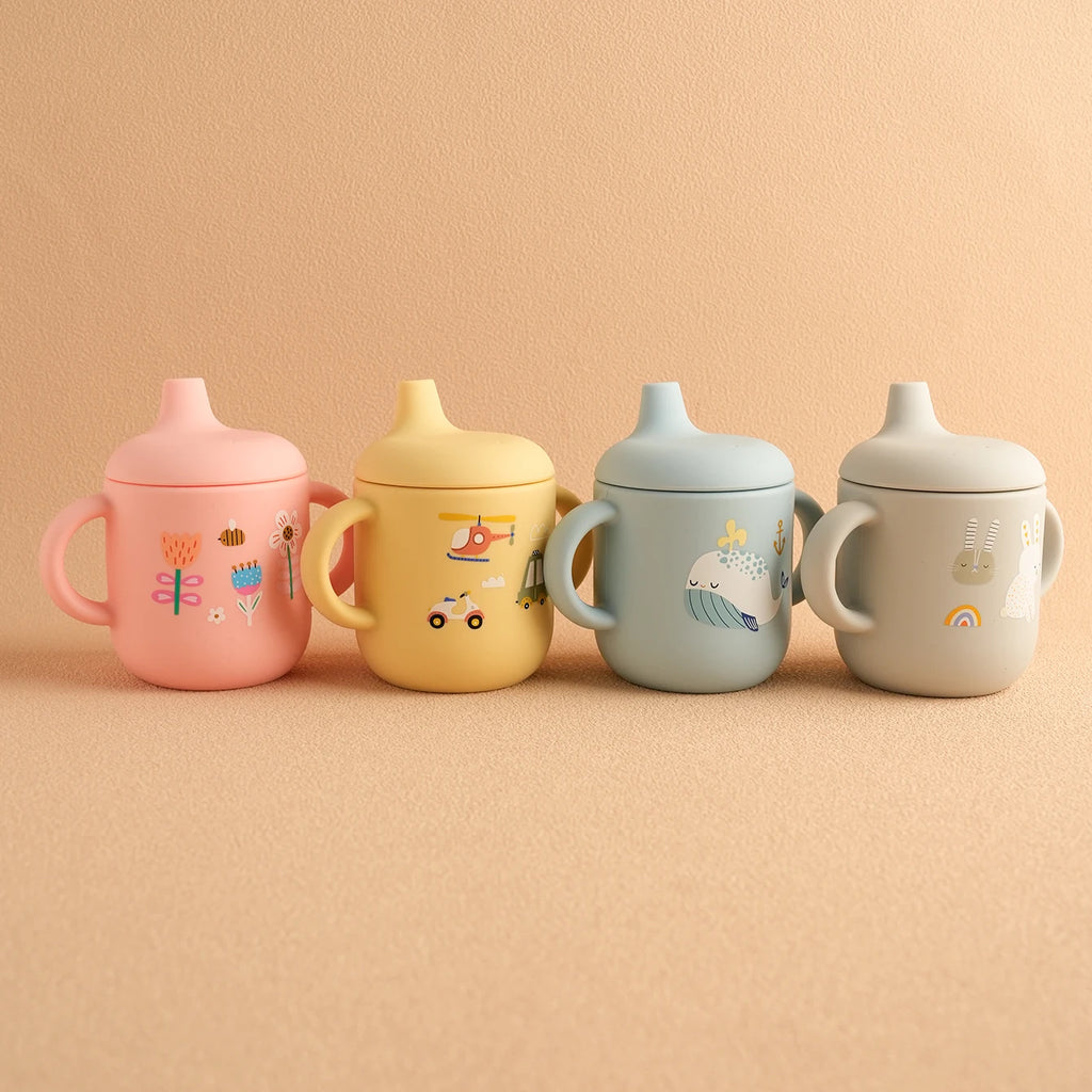 1 UND Copo de Alimentação Infantil de Silicone com Desenho Animado. Livre de BPA. à Prova de Vazamentos. Copo de Treinamento com Alça. Prático para Viagem e Seguro para Lava-louças.