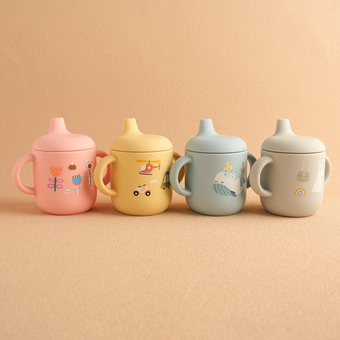1 UND Copo de Alimentação Infantil de Silicone com Desenho Animado. Livre de BPA. à Prova de Vazamentos. Copo de Treinamento com Alça. Prático para Viagem e Seguro para Lava-louças.