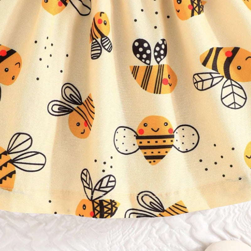 Vestido para Bebê Menina de 0-3 Anos. Roupinha Fofa de Abelhinha para Crianças + Faixa de Cabelo com Laço.