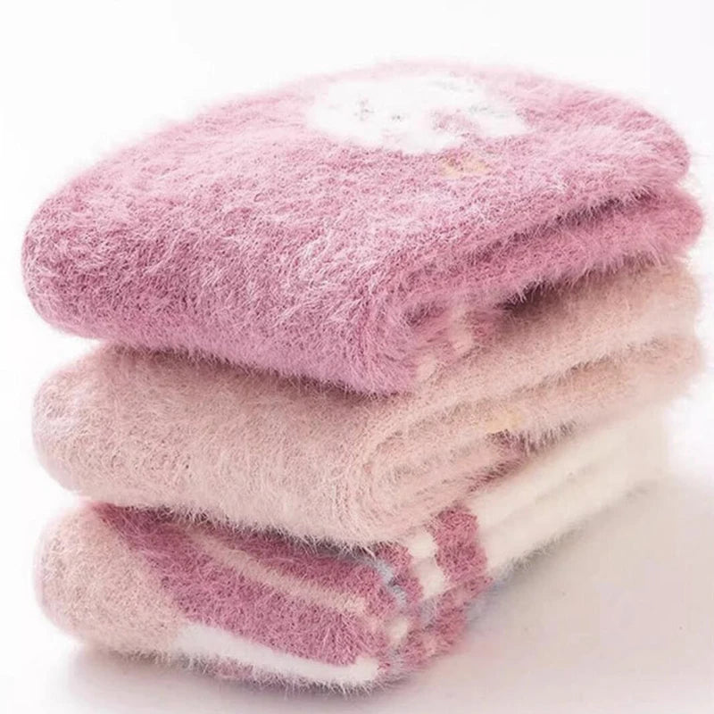 3 Pares de Meias de Inverno Grossas para Bebê, Meias de Tubo Médio de Coelho e Urso de Pelúcia, Quentes para Recém-Nascido, Menino e Menina.