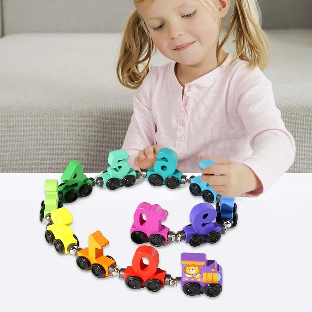 Trem de Números de Madeira Magnético Blocos de Montagem Carro Ferramenta de Aprendizado e Ensino para Crianças Pequenas.