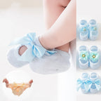 3 pares/conjunto Meias de Algodão para Bebê Meias Antideslizantes para Crianças e Bebês Meias de Chão com Desenhos Animados para Recém-nascidos Meias com Laço e Renda para Meninas.