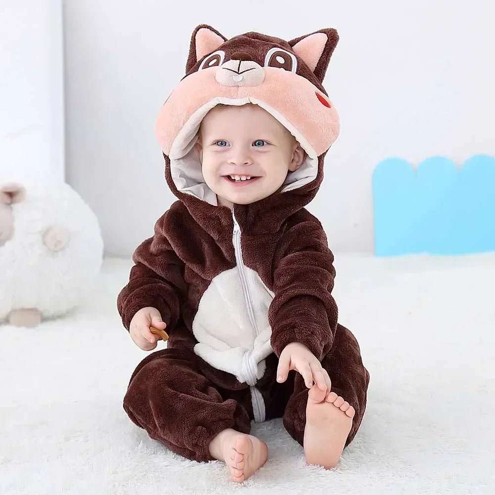 Macacão de Bebê (Inverno ) em Flanela para Menina e Menino. Macacão Infantil com Animais: Panda, Tigre, Leão, Unicórnio, Roupas de Bebê.