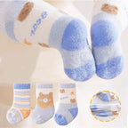 3 Pares de Meias de Inverno Grossas para Bebê, Meias de Tubo Médio de Coelho e Urso de Pelúcia, Quentes para Recém-Nascido, Menino e Menina.