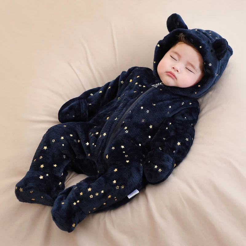 Macacão Bebê de Flanela Quentinho – Body Infantil com Estampa de Desenho Animado. Ideal para Outono e Inverno (0 a 12 Meses.