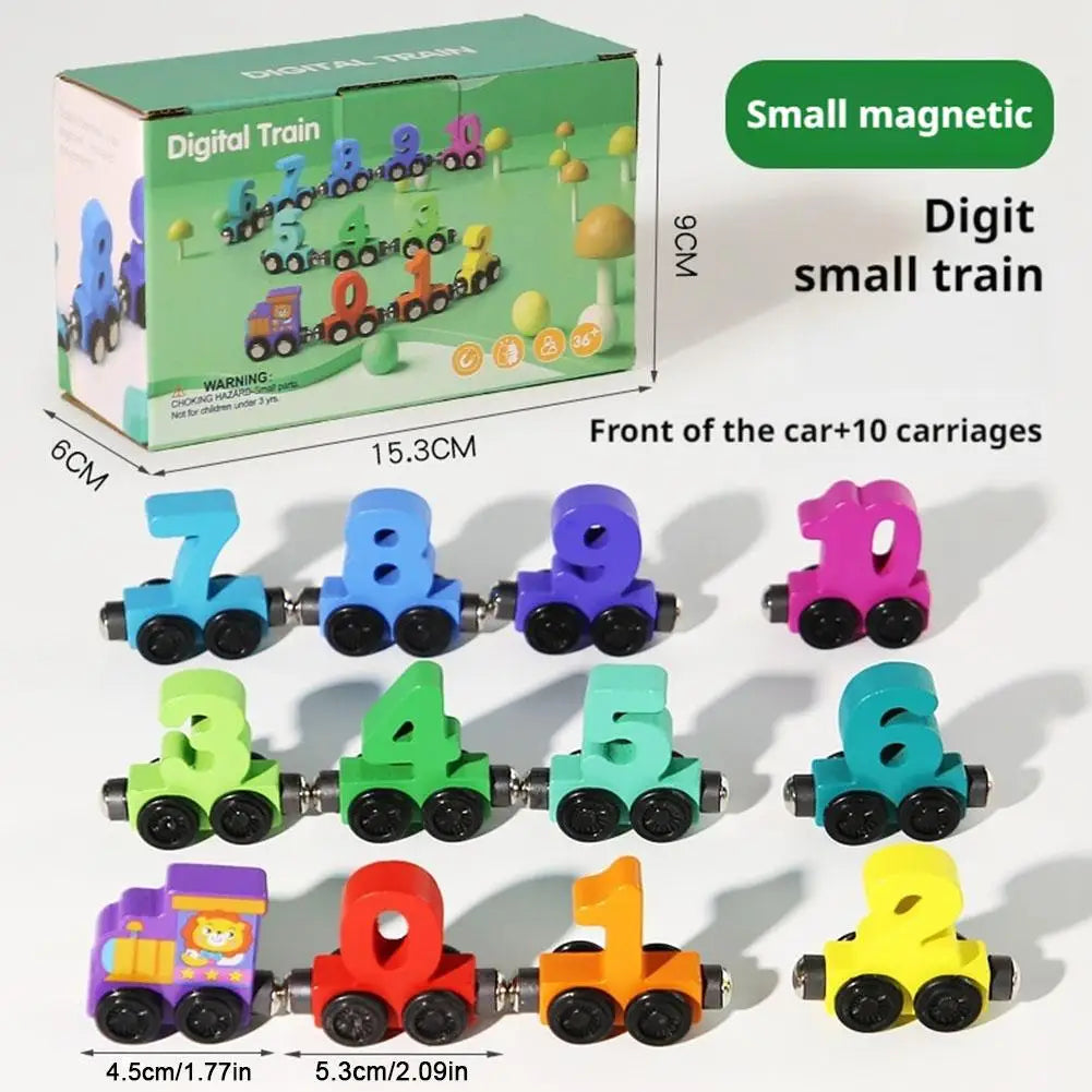 Trem de Números de Madeira Magnético Blocos de Montagem Carro Ferramenta de Aprendizado e Ensino para Crianças Pequenas.