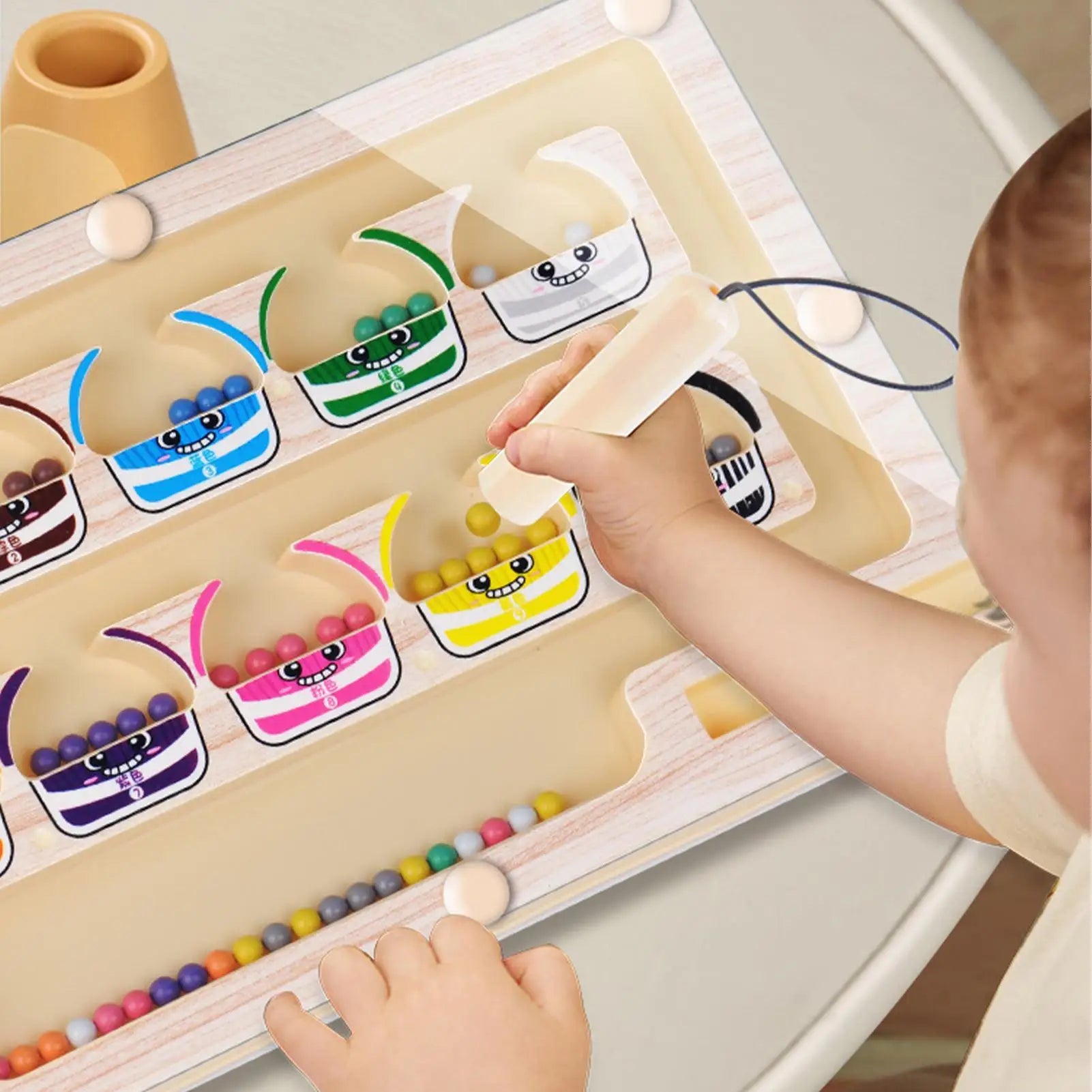 Brinquedo Montessori de Labirinto Magnético para Classificação de Cores e Números. Quebra-Cabeça de Madeira para Atividades, Brinquedos de Motricidade Fina para Crianças, Meninos e Meninas.