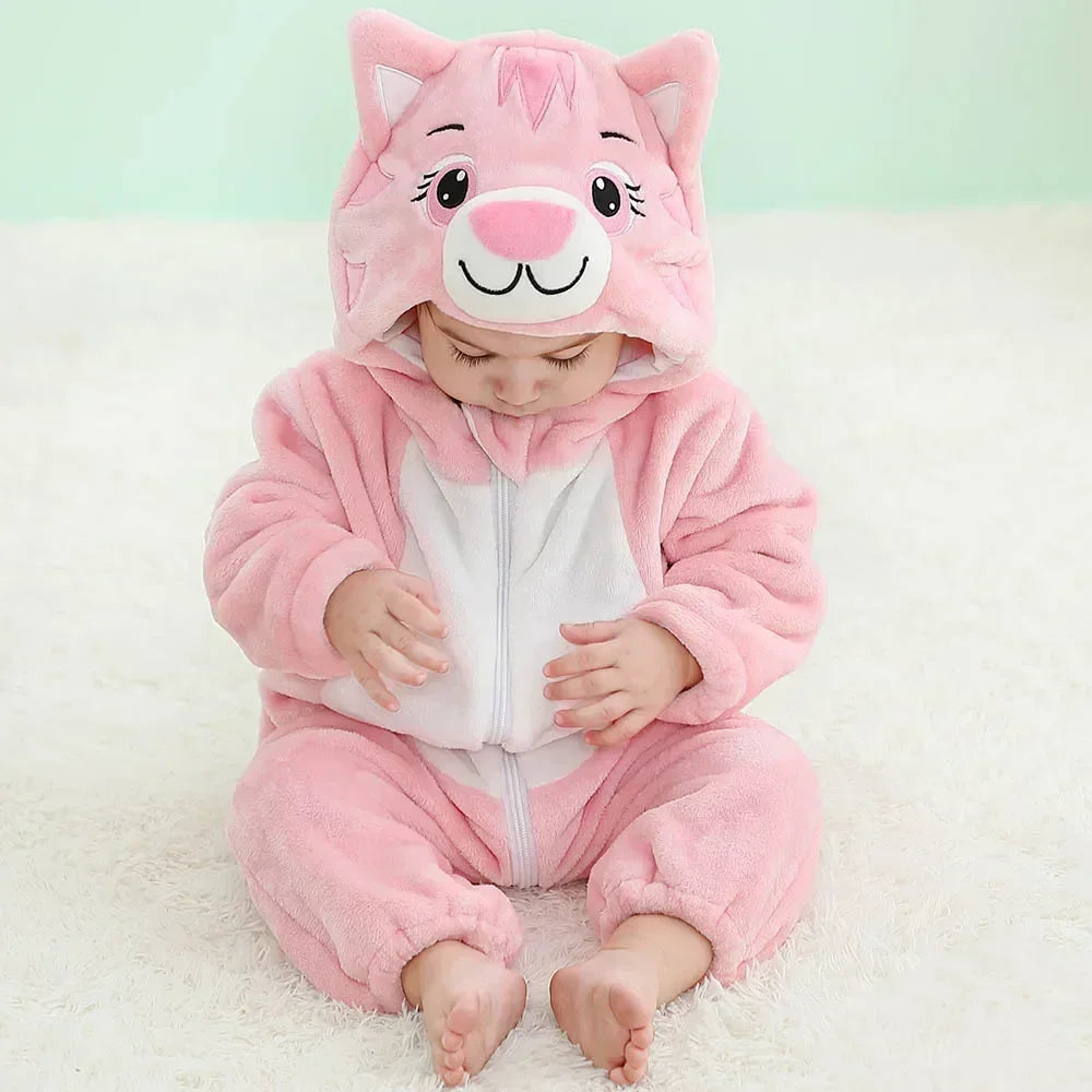 Macacão de Bebê (Inverno ) em Flanela para Menina e Menino. Macacão Infantil com Animais: Panda, Tigre, Leão, Unicórnio, Roupas de Bebê.