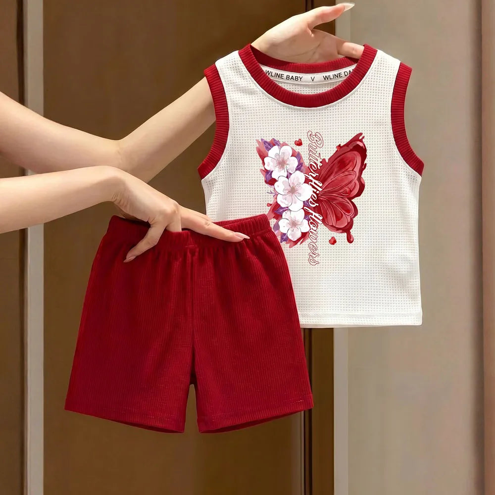 Conjunto Infantil para Meninas – Colete com Estampa e Laço + Shorts, Conjunto 2 Peças para Verão