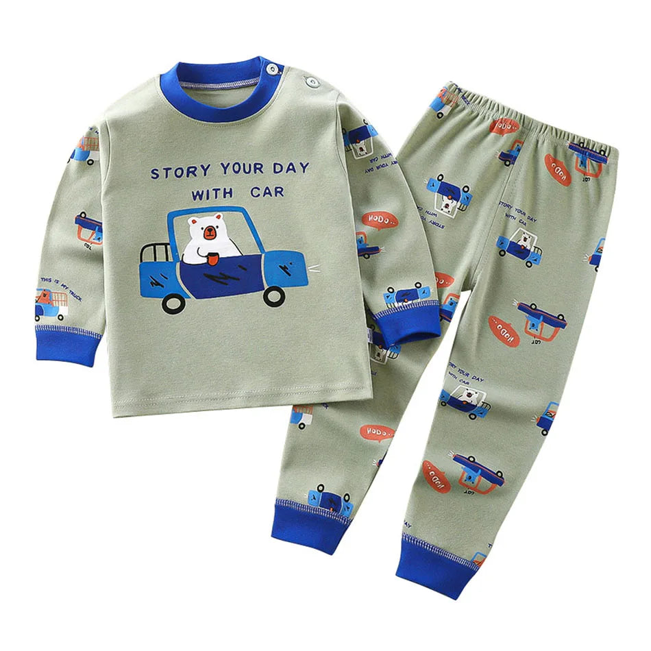 Pijama Infantil Cartoon de Algodão – Conjunto Quentinho e Confortável para Meninos e Meninas
