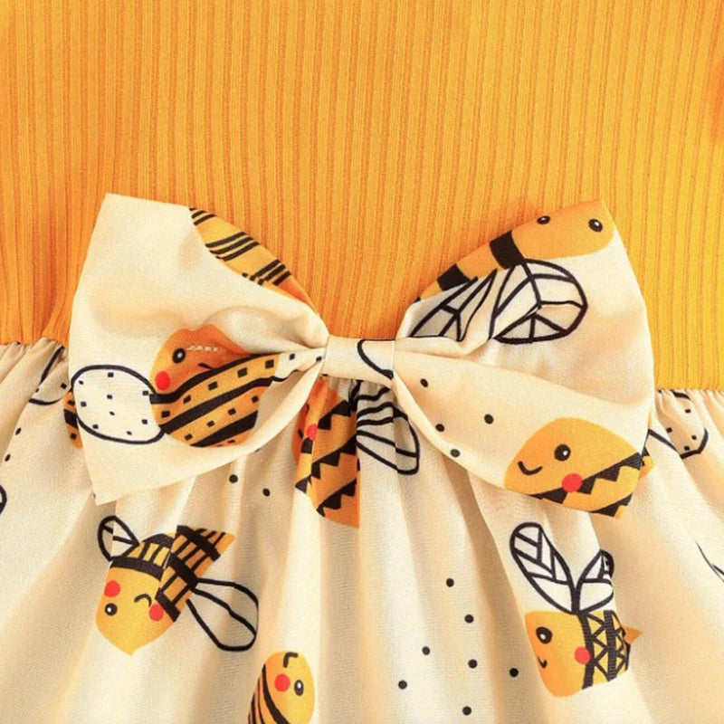 Vestido para Bebê Menina de 0-3 Anos. Roupinha Fofa de Abelhinha para Crianças + Faixa de Cabelo com Laço.