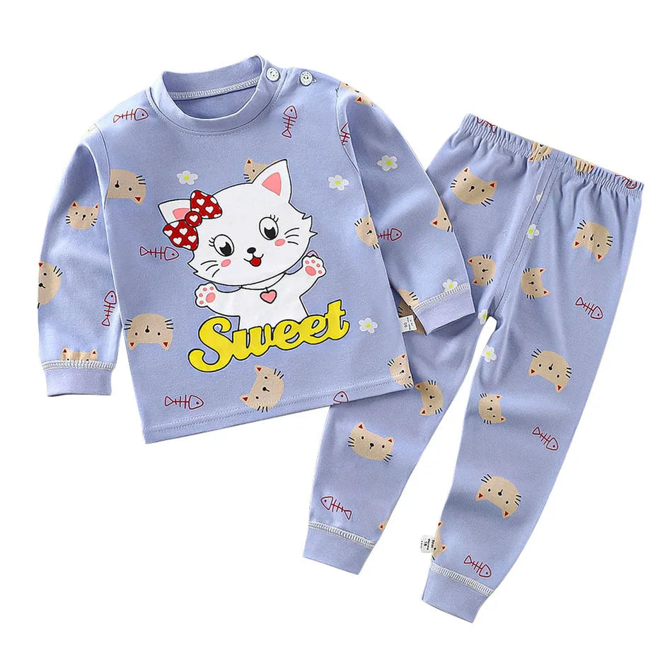 Pijama Infantil Cartoon de Algodão – Conjunto Quentinho e Confortável para Meninos e Meninas