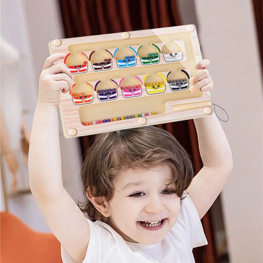 Brinquedo Montessori de Labirinto Magnético para Classificação de Cores e Números. Quebra-Cabeça de Madeira para Atividades, Brinquedos de Motricidade Fina para Crianças, Meninos e Meninas.