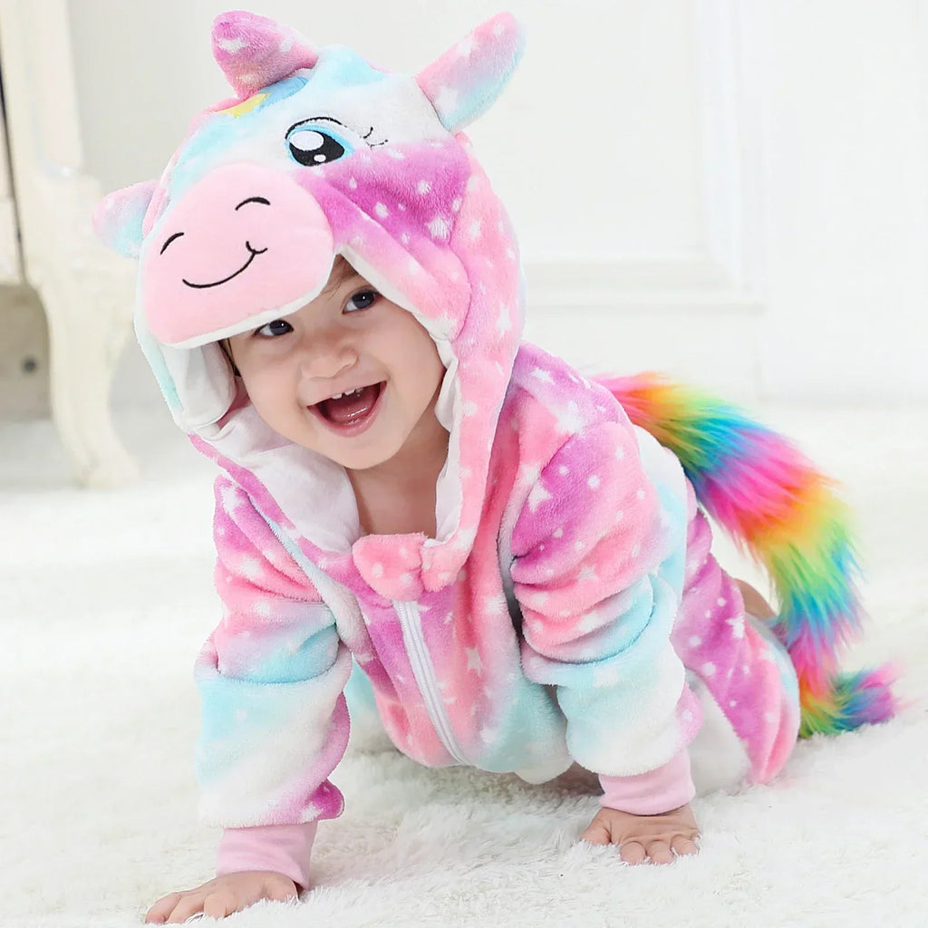 Macacão de Bebê (Inverno ) em Flanela para Menina e Menino. Macacão Infantil com Animais: Panda, Tigre, Leão, Unicórnio, Roupas de Bebê.